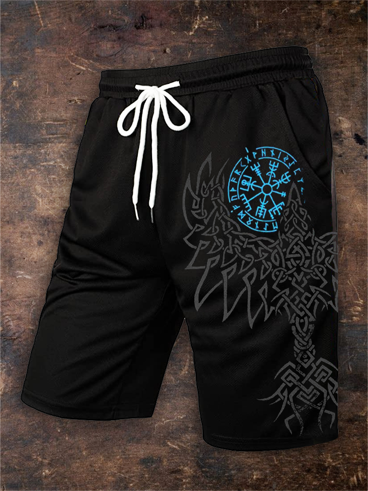 Men's Viking Vegvisir Celtic Raven Graphic Drawstring Shorts