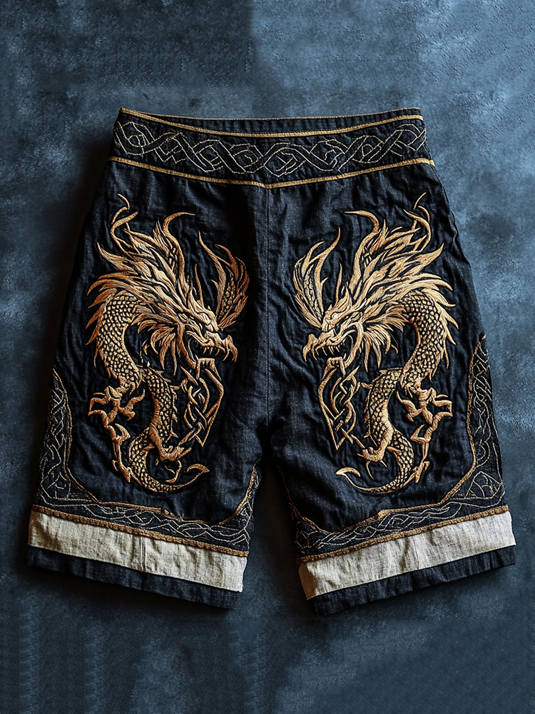 Men's Viking Dragon Celtic Knot Linen Art Shorts