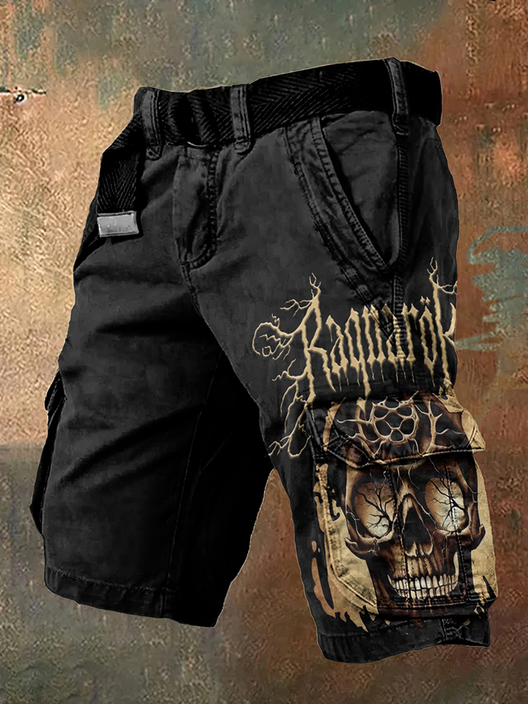 Men's Viking Ragnarök Skull Inspired Vintage Cargo Shorts