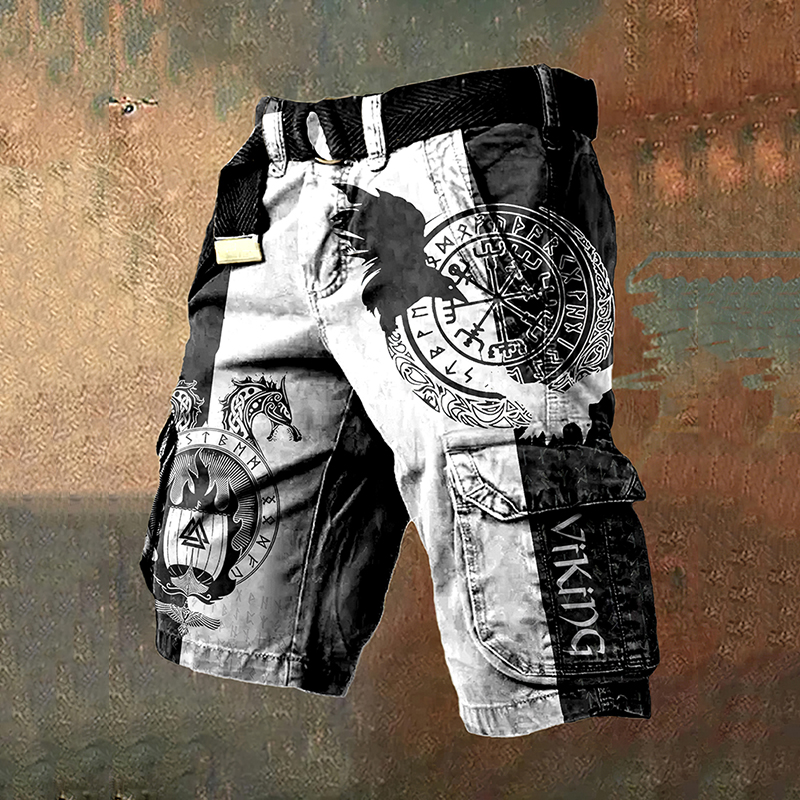 Retro Viking Raven Dragon Totem Art Men's Cargo Shorts