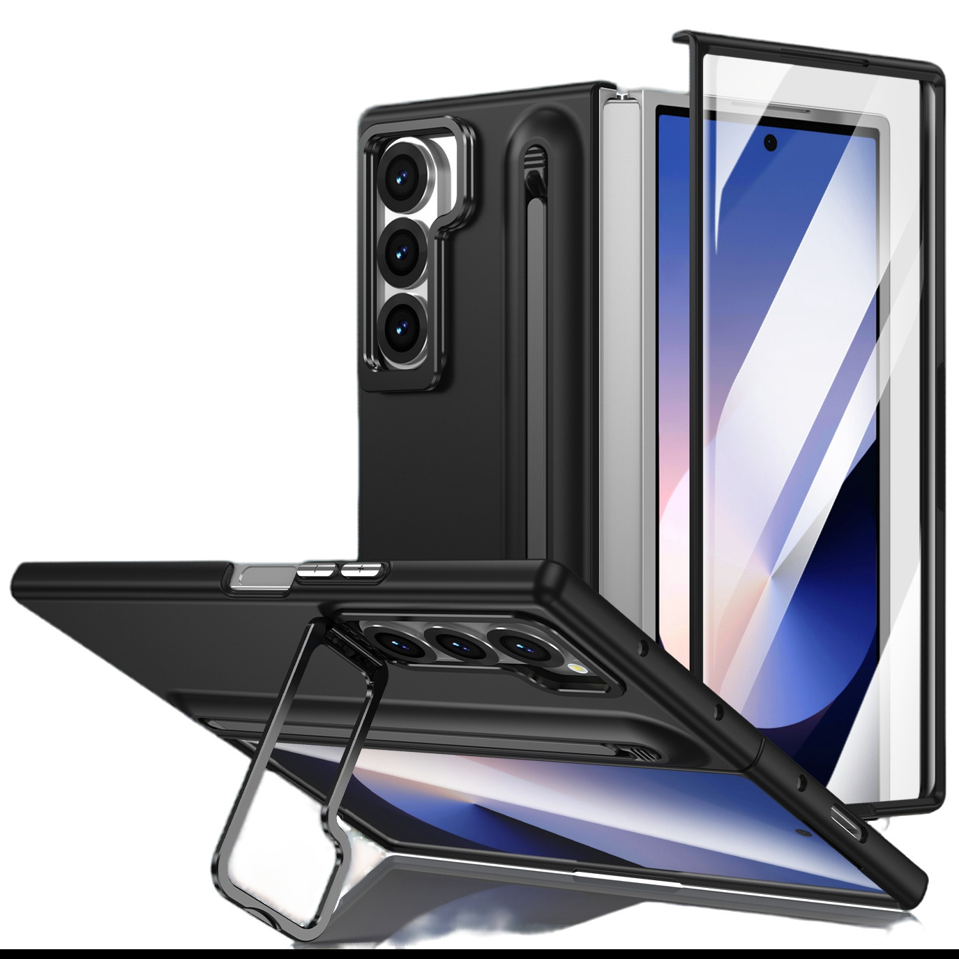 Σειρά Samsung Galaxy Z Fold | Προστατευτική θήκη με βάση φακού και προστασία δέρματος, με υποδοχή για στυλό και προστατευτικό μπροστινής οθόνης Ultra HD (περιλαμβάνεται στυλό)