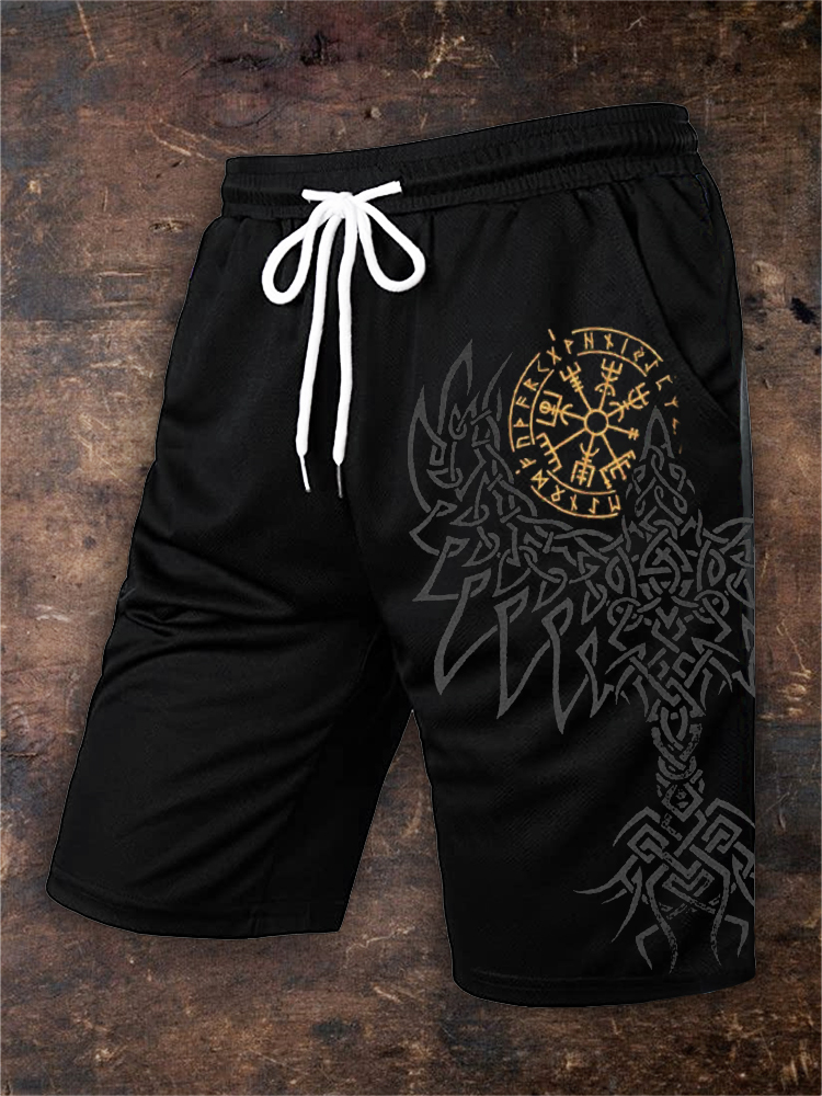 Men's Viking Vegvisir Celtic Raven Graphic Drawstring Shorts