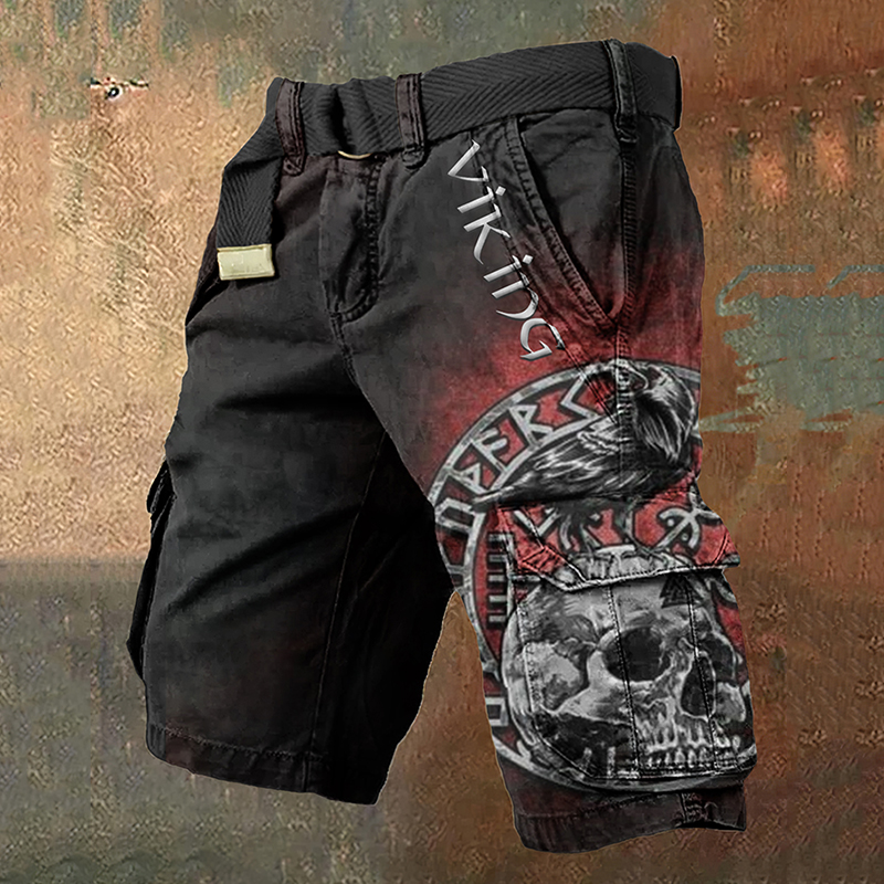 Vintage Viking Skull Art Men's Work Shorts
