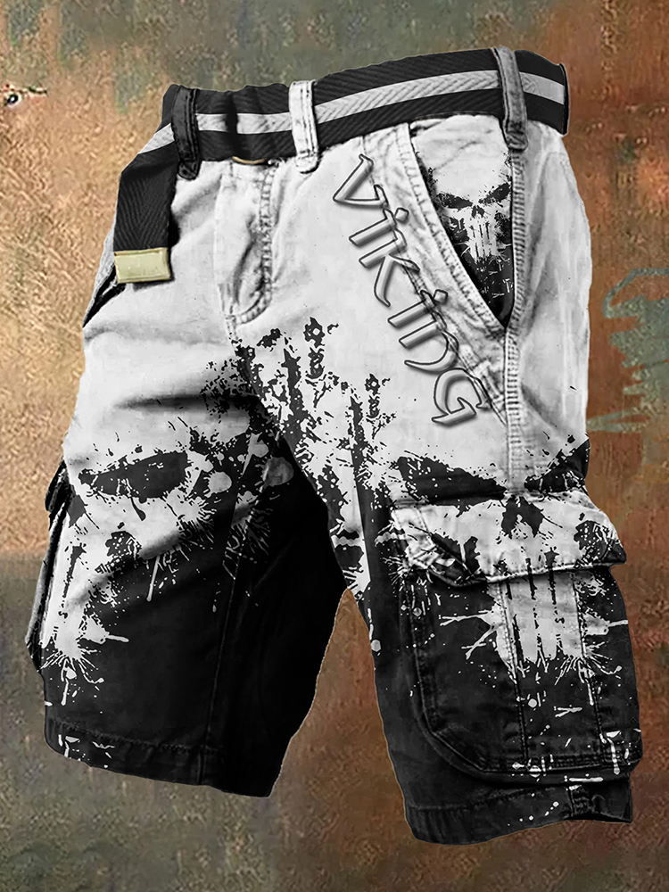 Vintage Viking Skull Art Men's Work Shorts