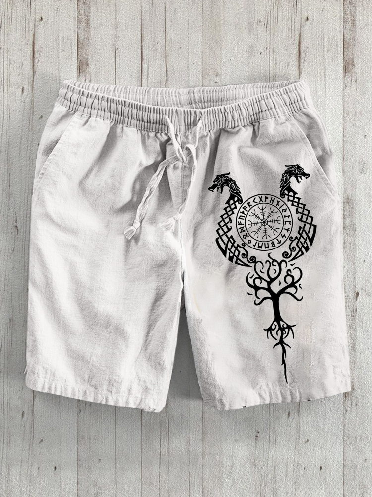 Viking Ethnic Dragon Totem Art Linen Blend Shorts