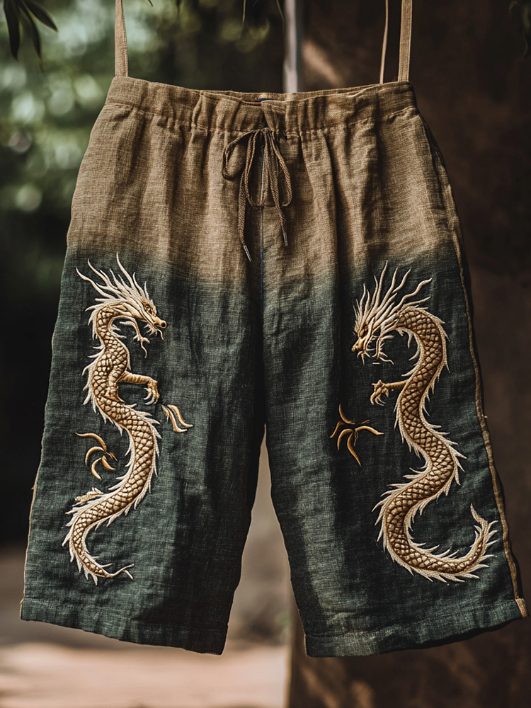 Men's Retro Viking Dragon Rune Print Casual Shorts