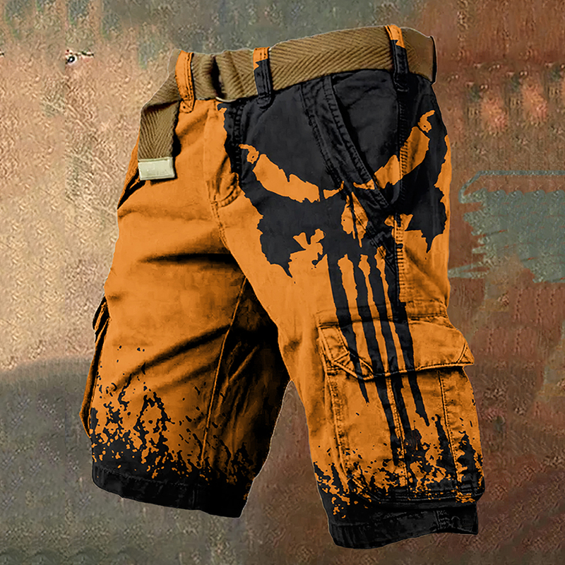 Men'S Retro Viking Skull Art Graphic Cargo Shorts