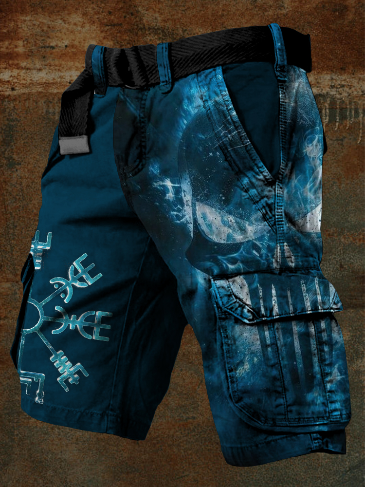 Men's Viking Vegvisir Skull Inspired Vintage Cargo Shorts
