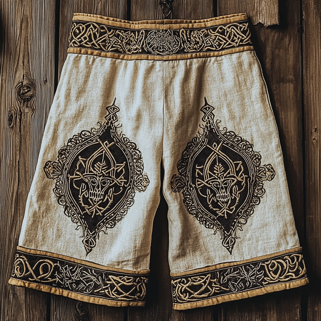Men's Viking Skull Celtic Knot Embroidered Casual Cropped Pants