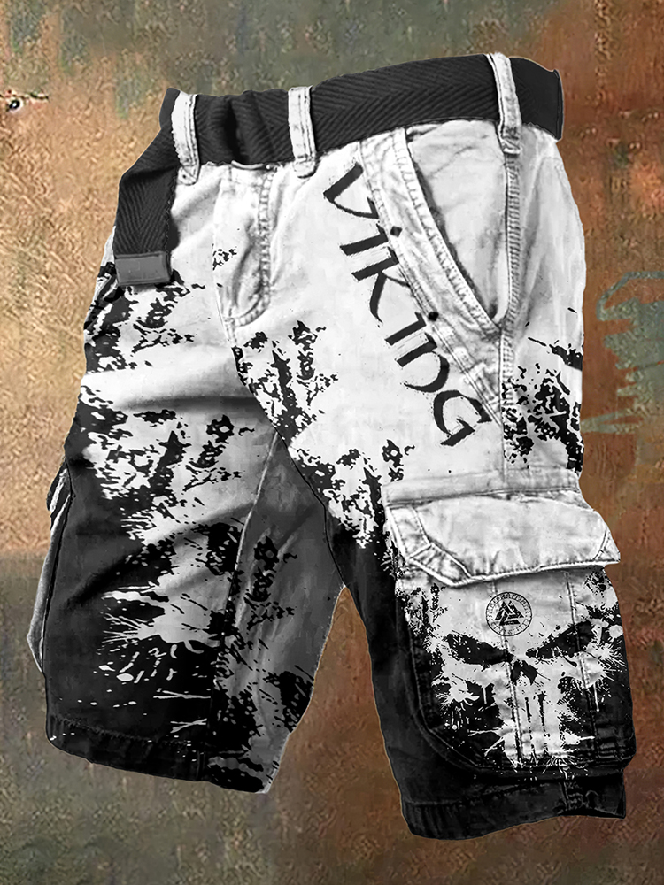 Vintage Viking Skull Art Men's Work Shorts