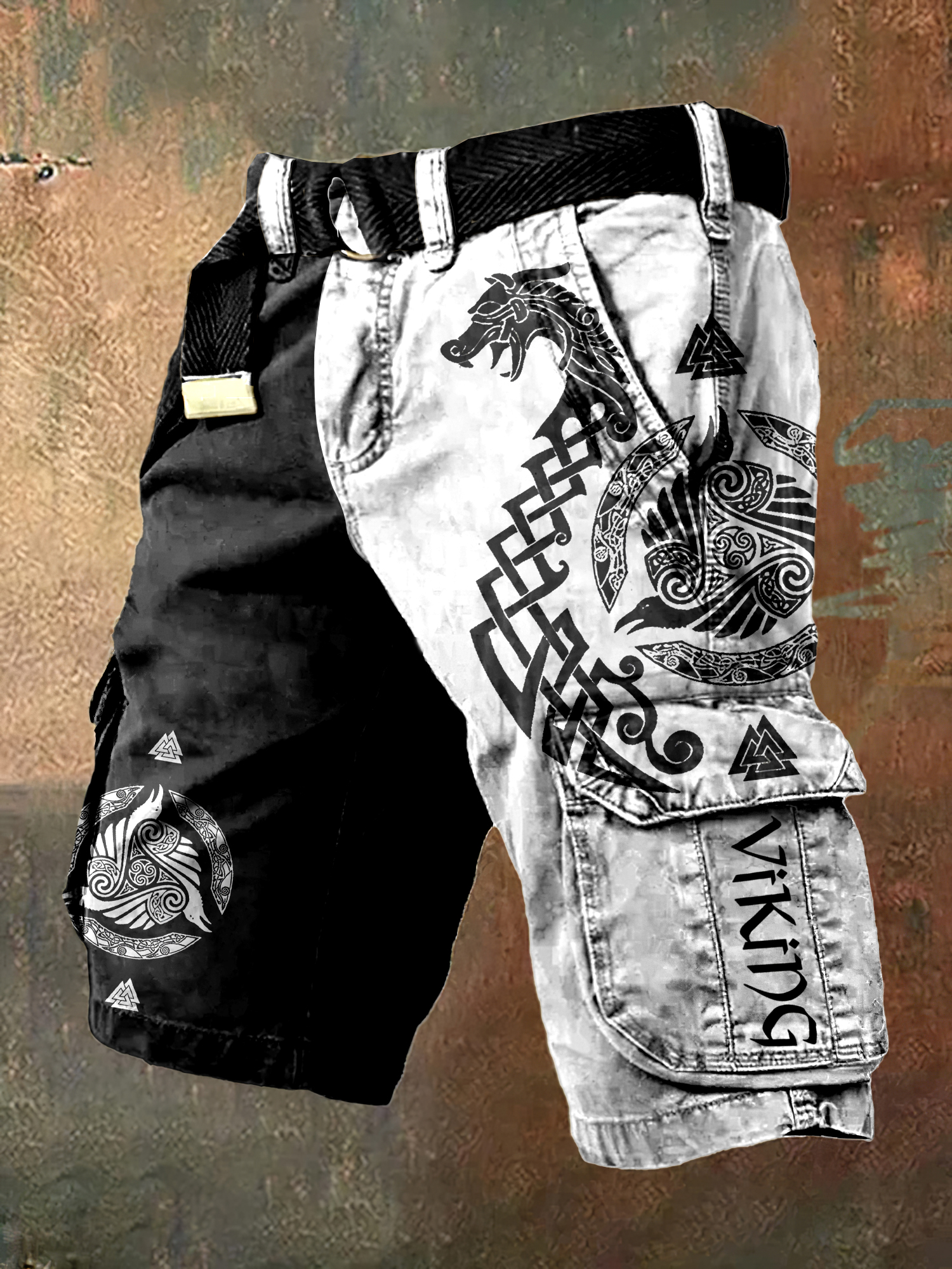 Retro Viking Contrasting Colors Dragon Graphics Art Men's Cargo Shorts