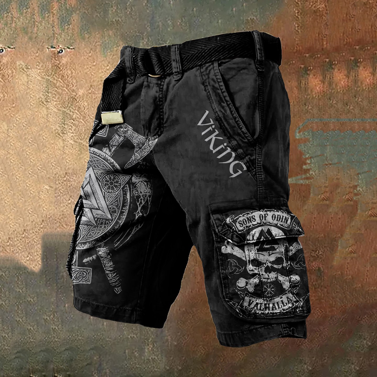 Retro Viking Axe Skull Graphics Art Men's Cargo Shorts