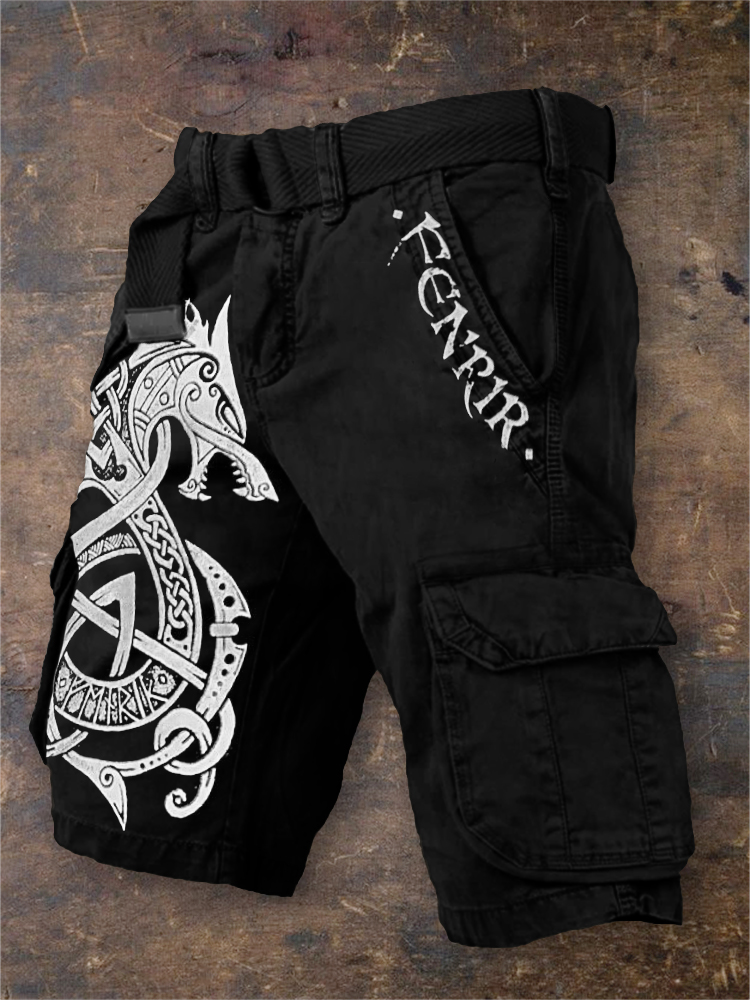 Men's Fenrir Celtic Wolf Graphic Cargo Shorts