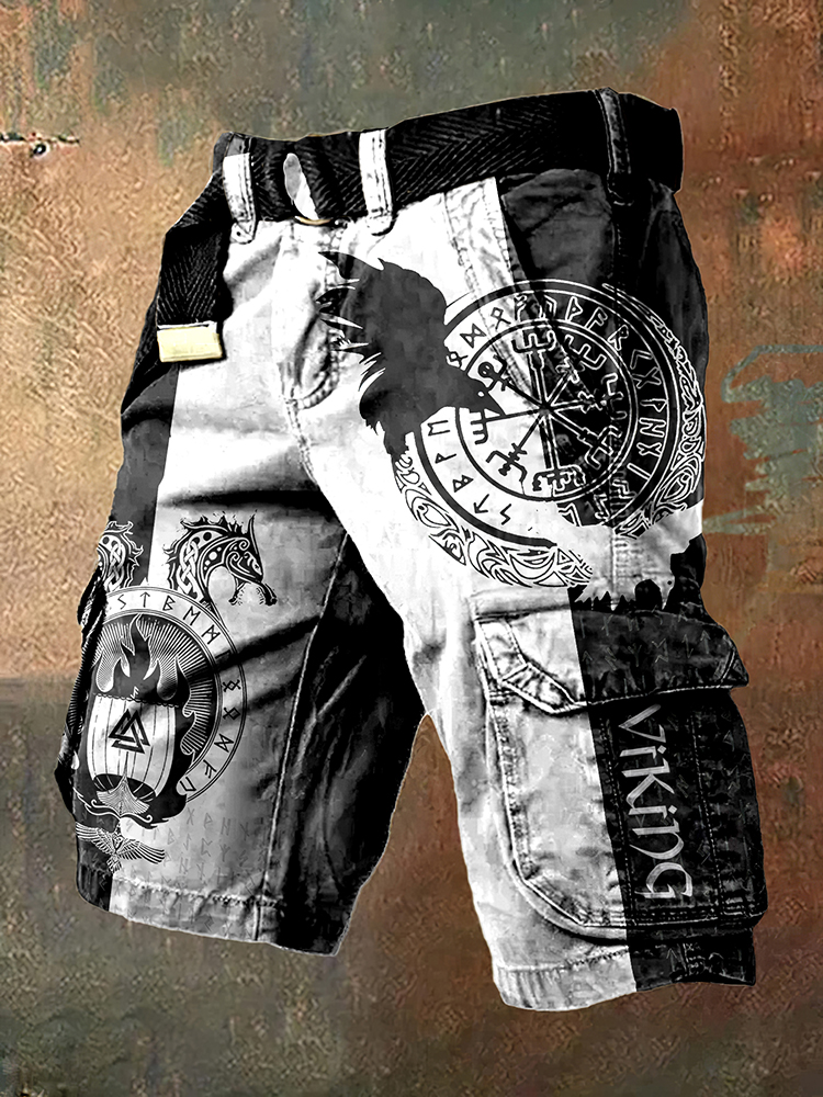 Retro Viking Raven Dragon Totem Art Men's Cargo Shorts