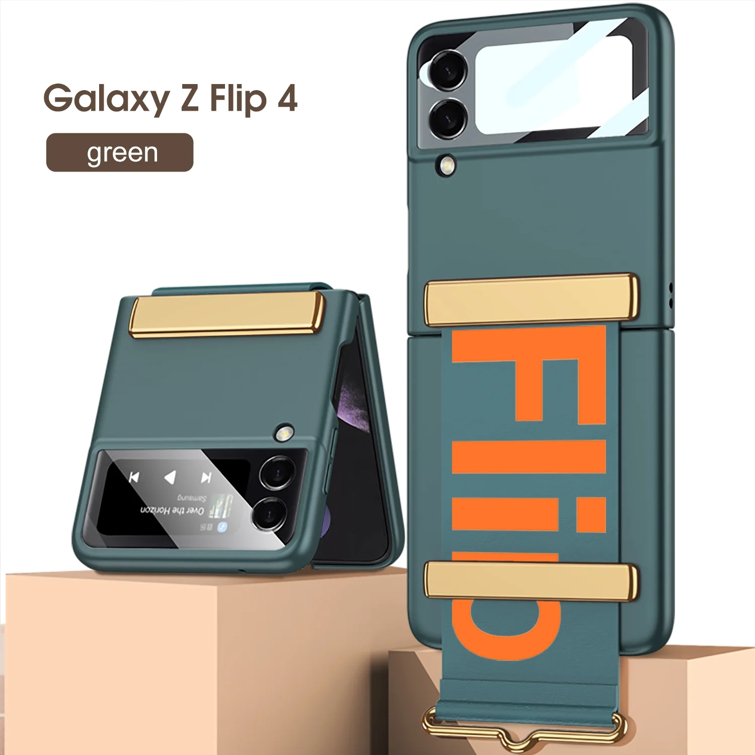 Husă de lux pentru telefon cu curea anti-cădere cu folie de protecție frontală pentru Samsung Galaxy Z Flip5 Flip4 Flip3