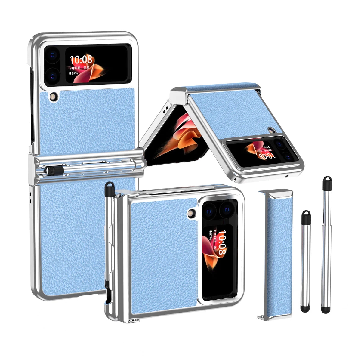 Luksusowe skórzane etui do Samsunga Galaxy Z Flip3(4) z podwójnym zawiasem i wysuwanym rysikiem