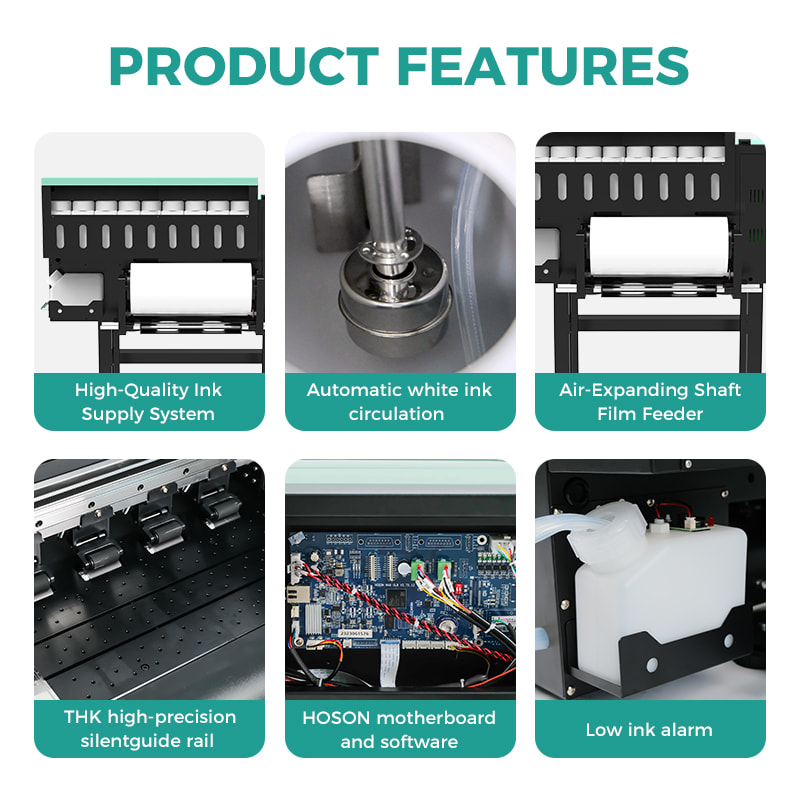 30cm ORGB/Fluorescent Solution Product Features :Automatic white ink
circulation,High-Quality Ink Supply System,Air-Expanding Shaft Film Feeder,THK high-precision silentguide rail,HOSON motherboard and software,Low ink alarm