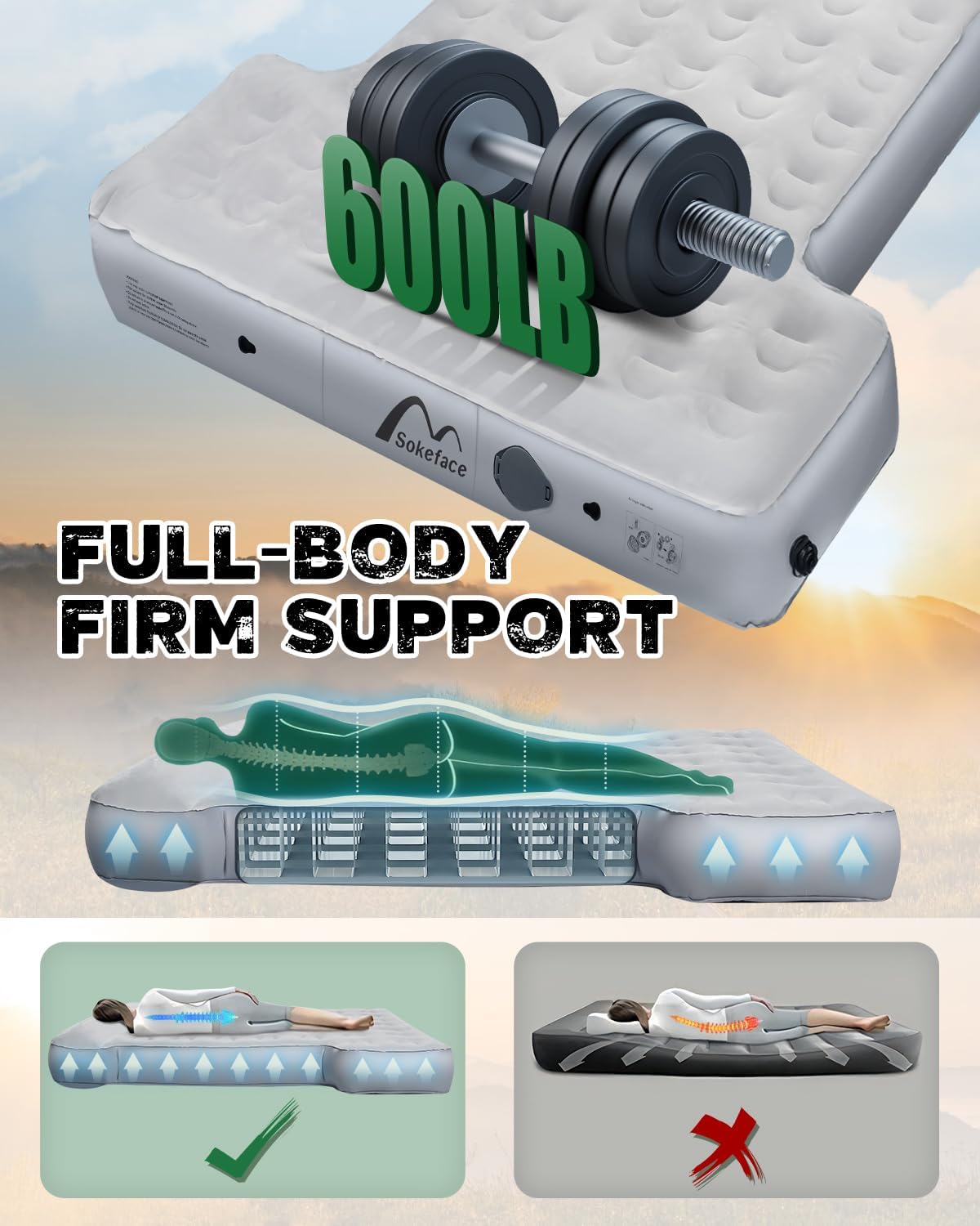 Truck Air Mattress for 5.5-5.8ft Short Truck, Truck Bed Air Mattress Full Size, Wireless Rechargeable Pump, Effortless Setup, with Ultra Carry Bag, for Truck Camping