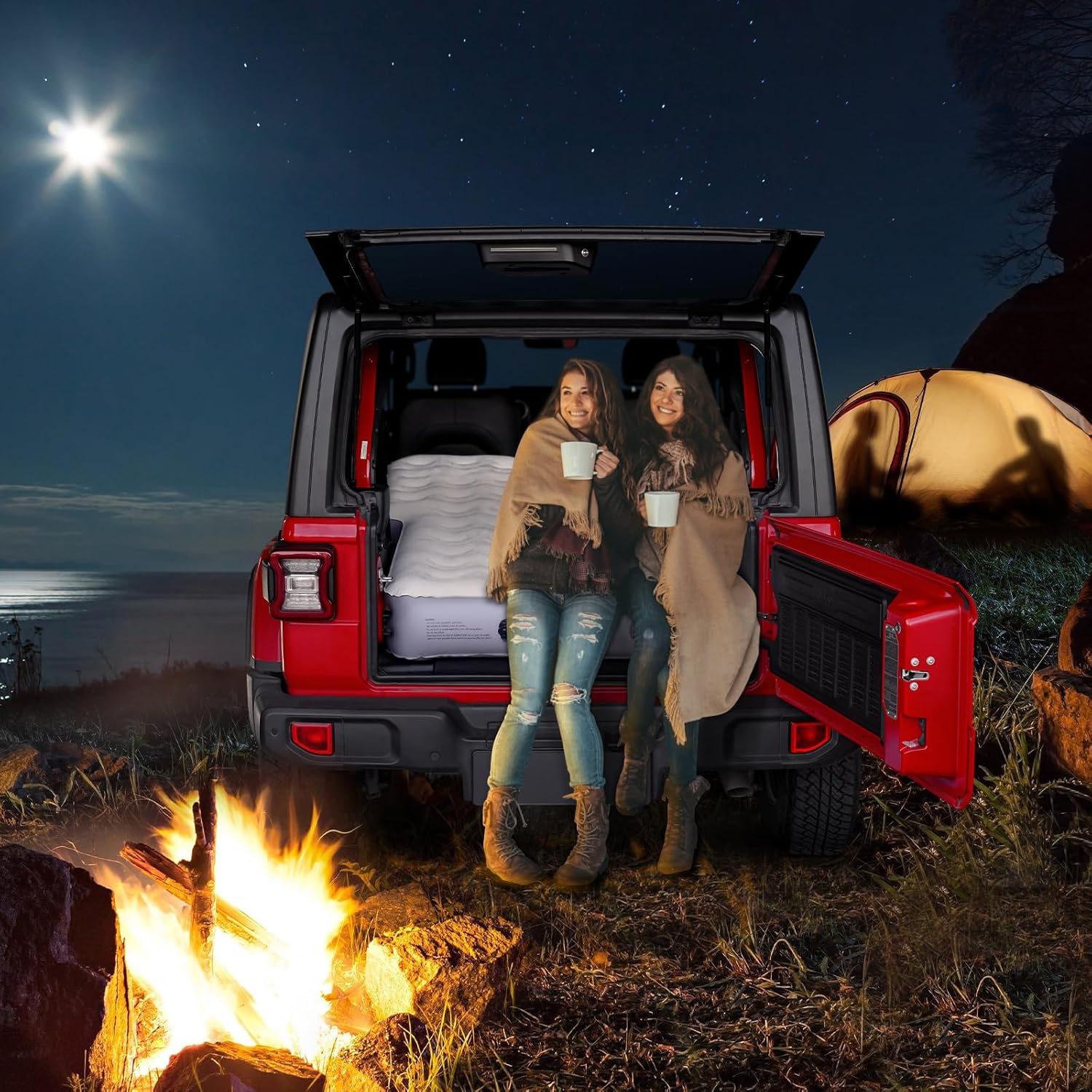 SUV Air Mattress with One-Click Charging Wireless Air Pump, Detachable Pillow, 10inch Air Mattress for Jeep Wrangler JK JKU JL JLU Unlimited 4 Door, Heavy Duty, Car Camping, Patent Pending