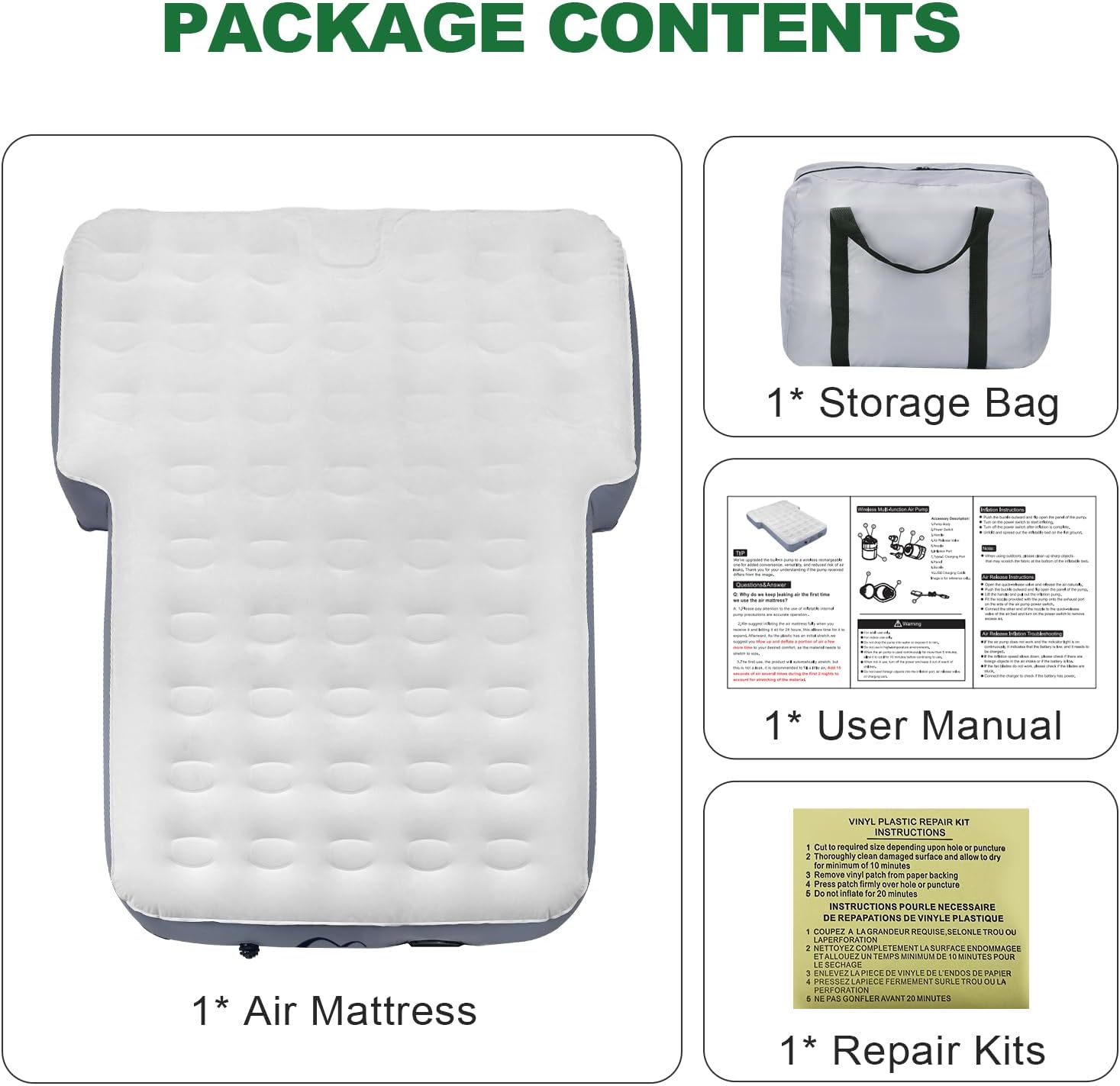 SUV Air Mattress with One-Click Charging Wireless Air Pump, Detachable Pillow, 10inch Air Mattress for Jeep Wrangler JK JKU JL JLU Unlimited 4 Door, Heavy Duty, Car Camping, Patent Pending