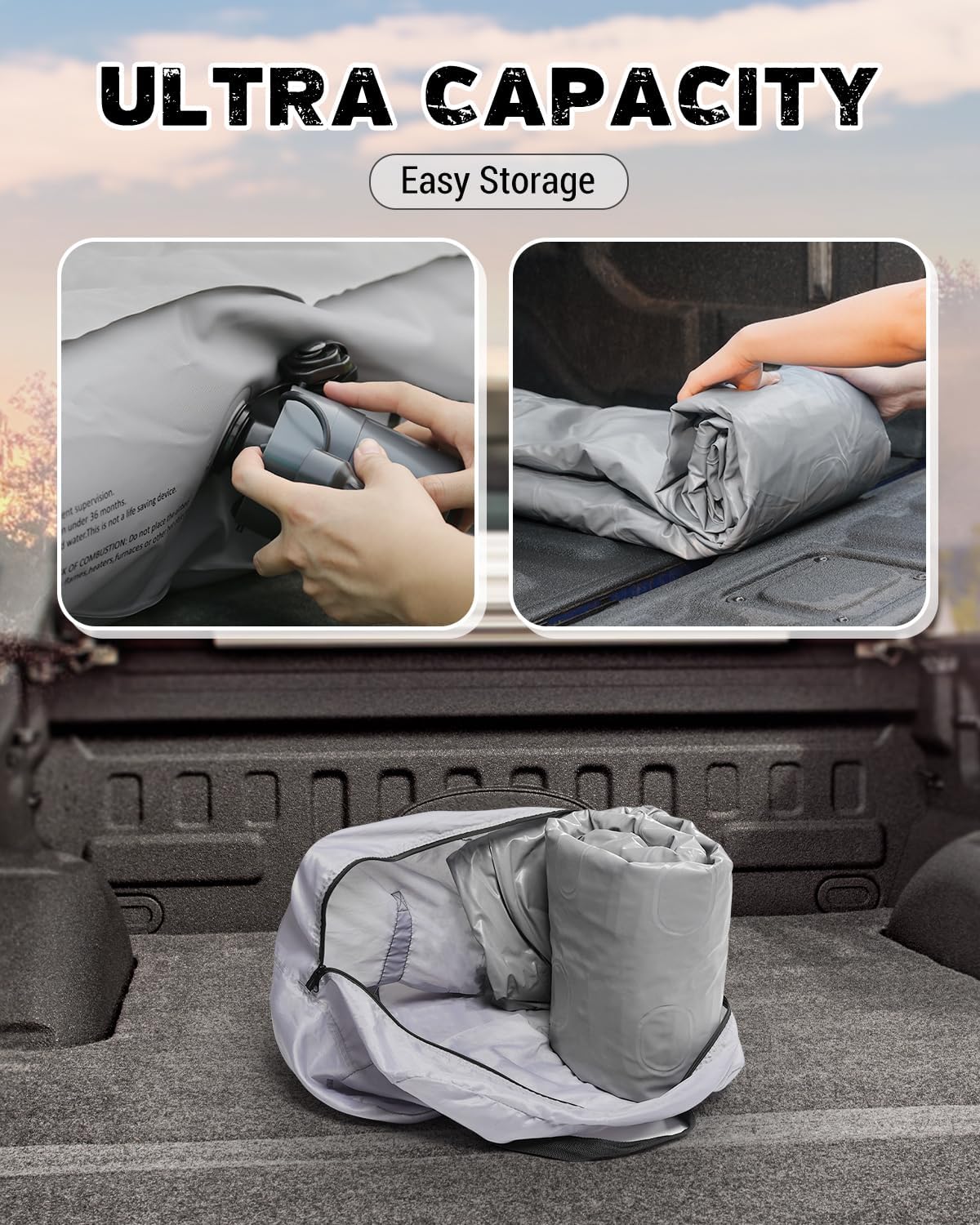 Truck Air Mattress for 5.5-5.8ft Short Truck, Truck Bed Air Mattress Full Size, Wireless Rechargeable Pump, Effortless Setup, with Ultra Carry Bag, for Truck Camping