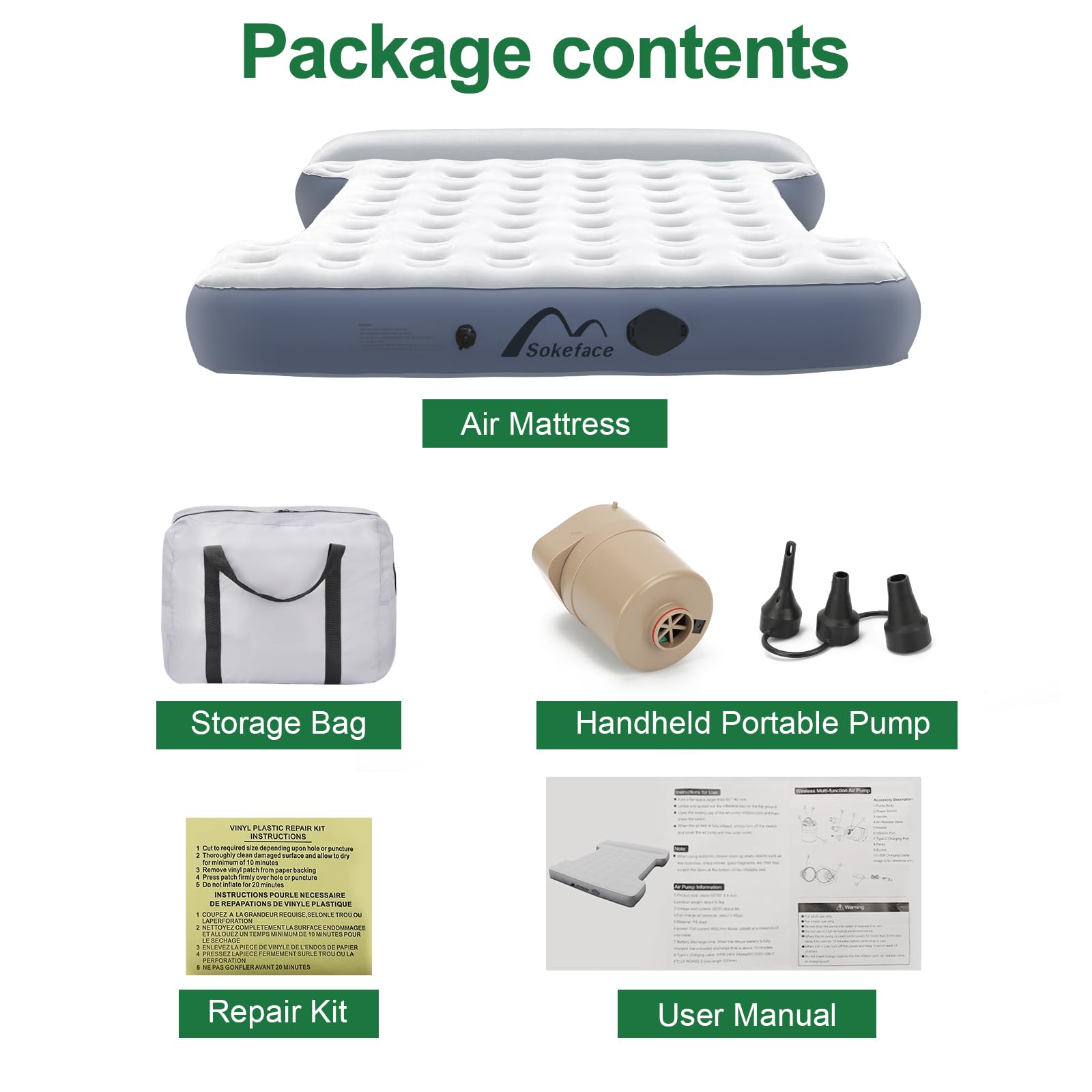 Sokeface Truck Bed Air Mattress for Full Size 6‘-6’5 Short beds - Inflatable Truck Bed Mattresses for Short Truck Beds with Wireless Rechargeable Pump