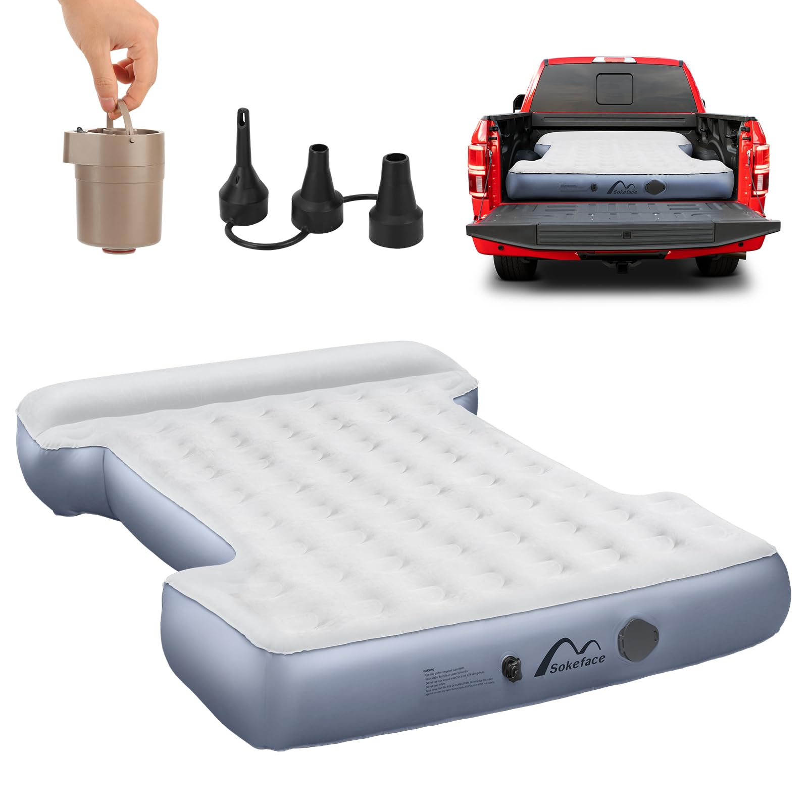 Sokeface Truck Bed Air Mattress for Full Size 6‘-6’5 Short beds - Inflatable Truck Bed Mattresses for Short Truck Beds with Wireless Rechargeable Pump