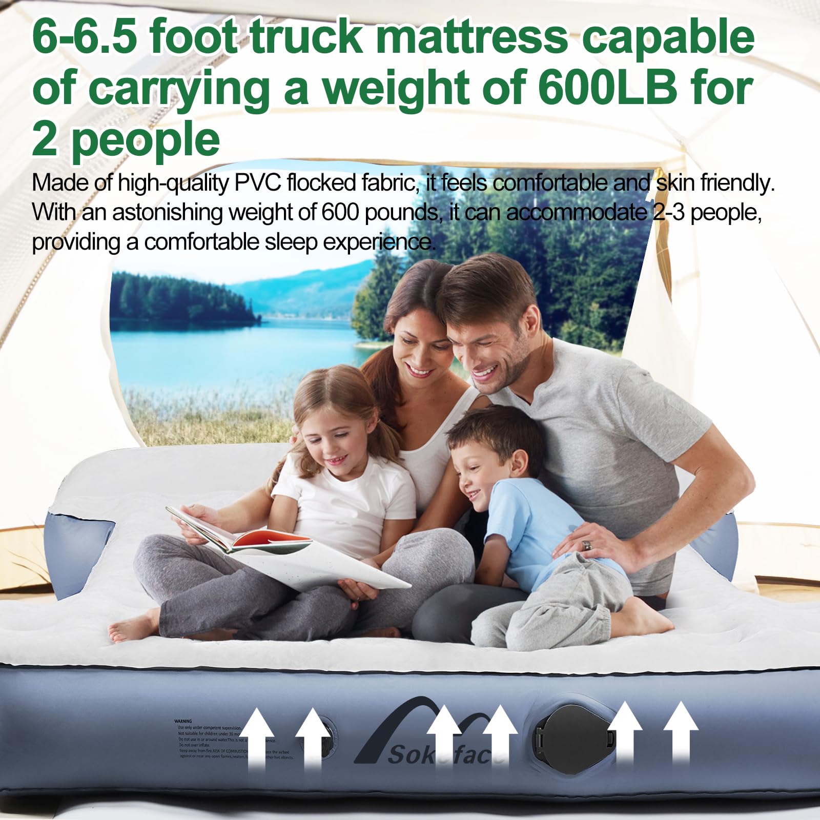Sokeface Truck Bed Air Mattress for Full Size 6‘-6’5 Short beds - Inflatable Truck Bed Mattresses for Short Truck Beds with Wireless Rechargeable Pump