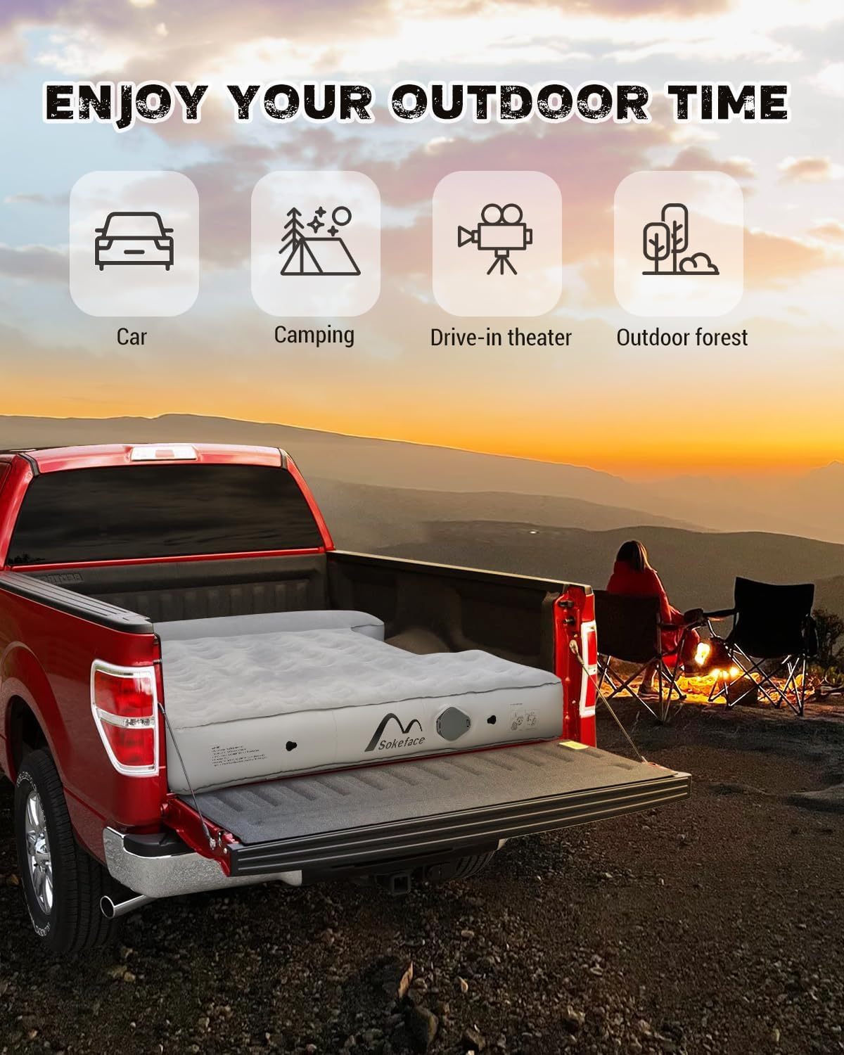 Truck Air Mattress for 5.5-5.8ft Short Truck, Truck Bed Air Mattress Full Size, Wireless Rechargeable Pump, Effortless Setup, with Ultra Carry Bag, for Truck Camping