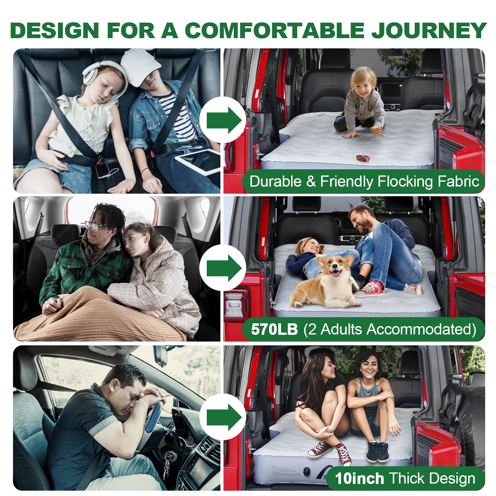 Sokeface 10inch Ultra Thick SUV Air Mattress Camping Bed, Air Mattress for Jeep JK JKU JL JLU Unlimited 4 Door Toyota 4runner Ford Bronco 2021 2022 Subaru Forester 1998-2023