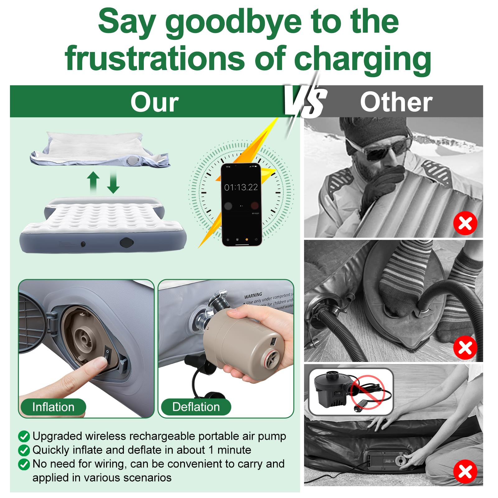 Sokeface Truck Bed Air Mattress for Full Size 6‘-6’5 Short beds - Inflatable Truck Bed Mattresses for Short Truck Beds with Wireless Rechargeable Pump