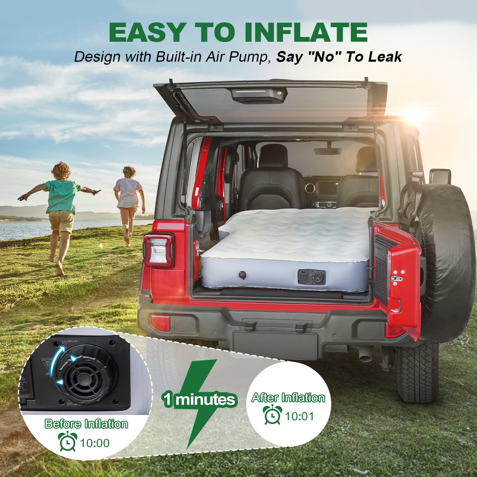 Sokeface 10inch Ultra Thick SUV Air Mattress Camping Bed, Air Mattress for Jeep JK JKU JL JLU Unlimited 4 Door Toyota 4runner Ford Bronco 2021 2022 Subaru Forester 1998-2023