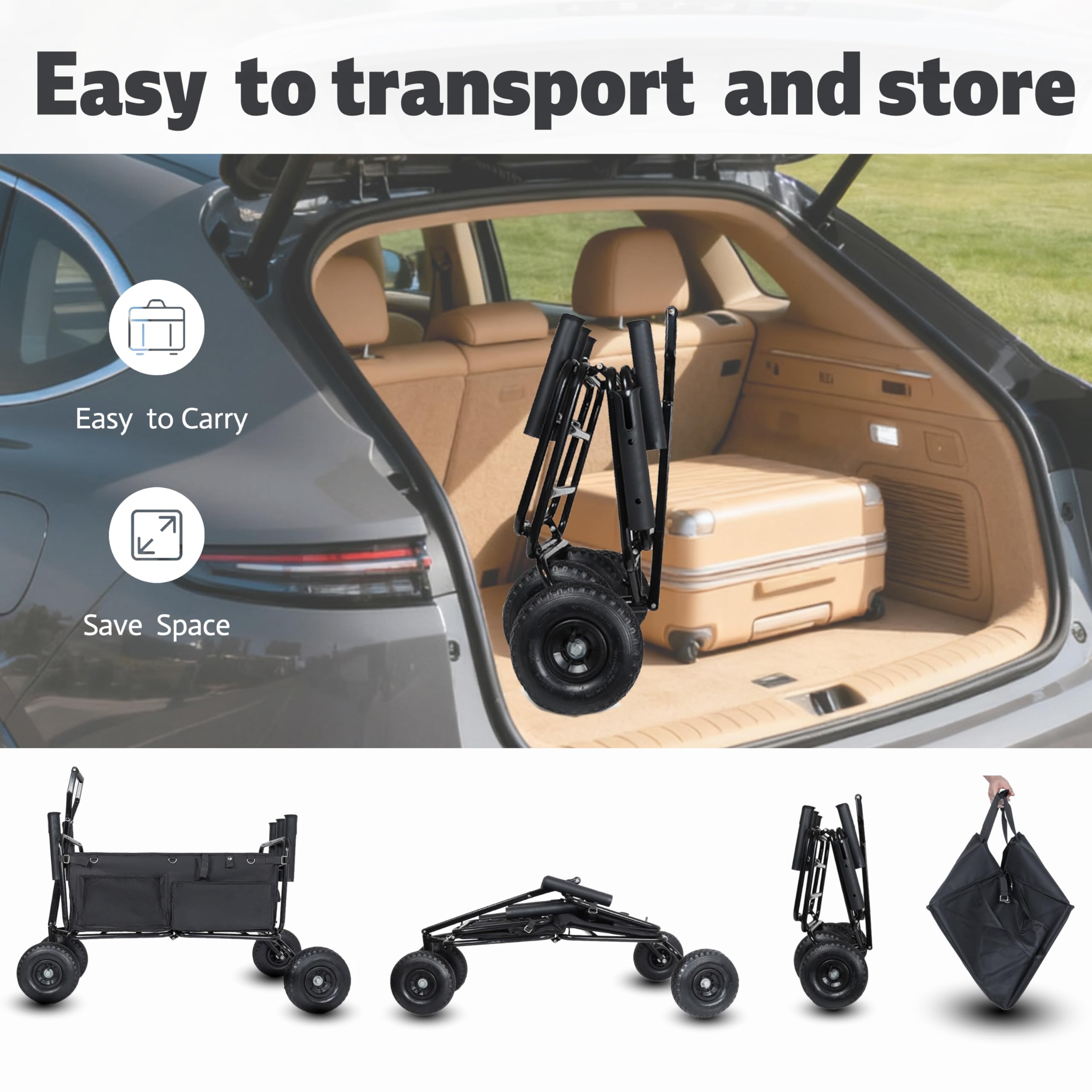 Foldable Fishing Cart Wagon with Rod Holders - size detail