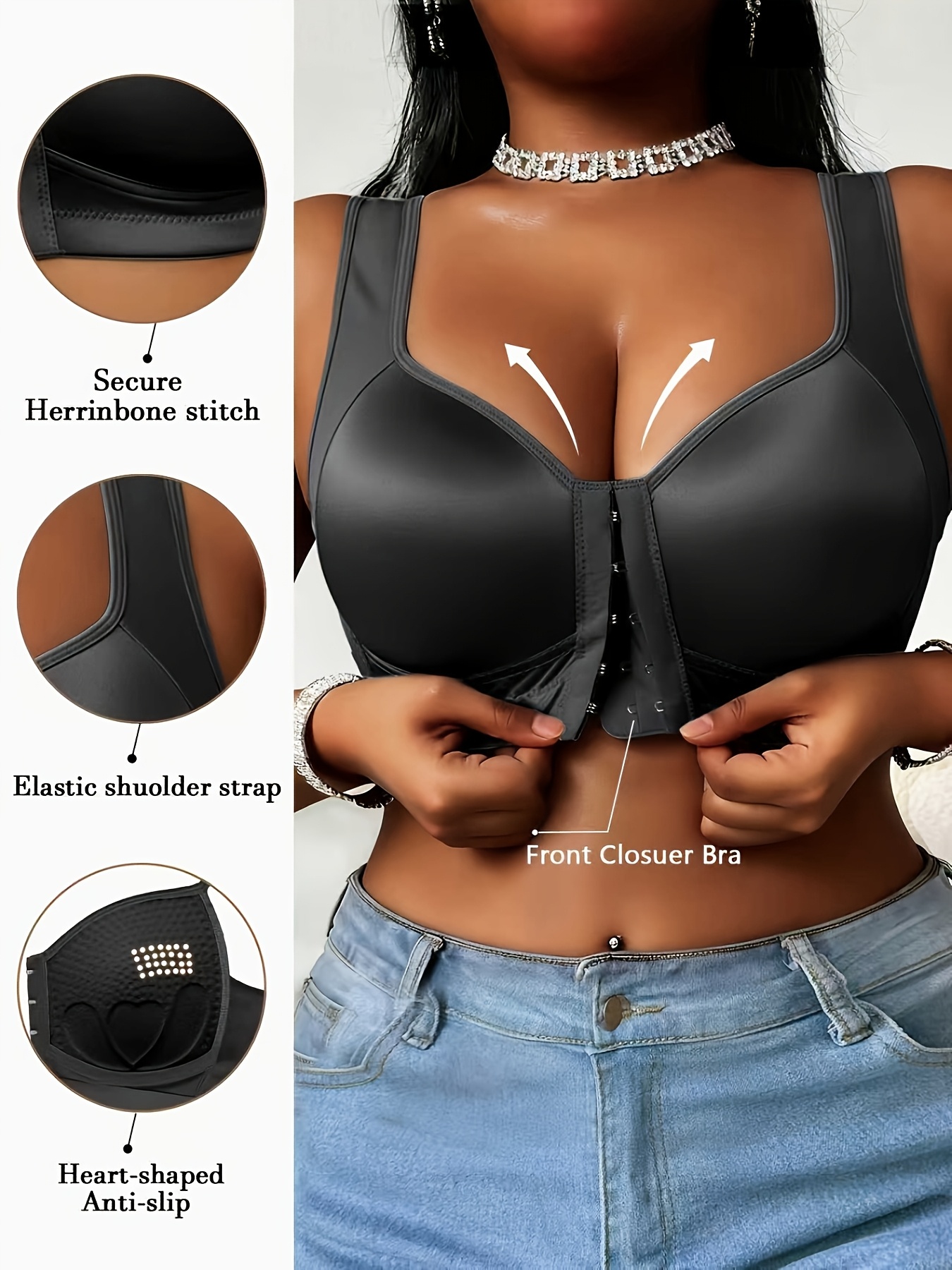 Triumph® 4-częściowy 👙 70% zniżki 💝 Wygodny biustonosz w jednolitym kolorze plus size z zapięciem z przodu [65A-120H]