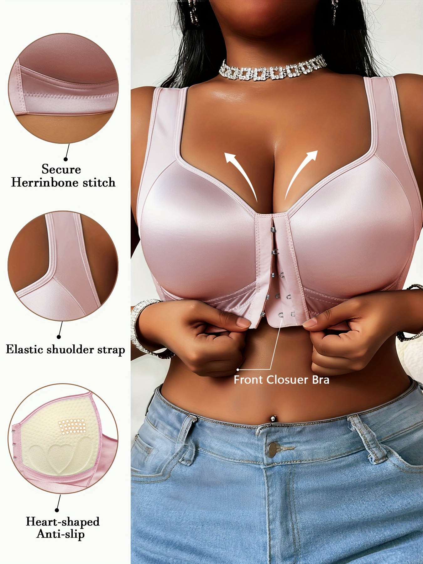 Triumph® 4-częściowy 👙 70% zniżki 💝 Wygodny biustonosz w jednolitym kolorze plus size z zapięciem z przodu [65A-120H]