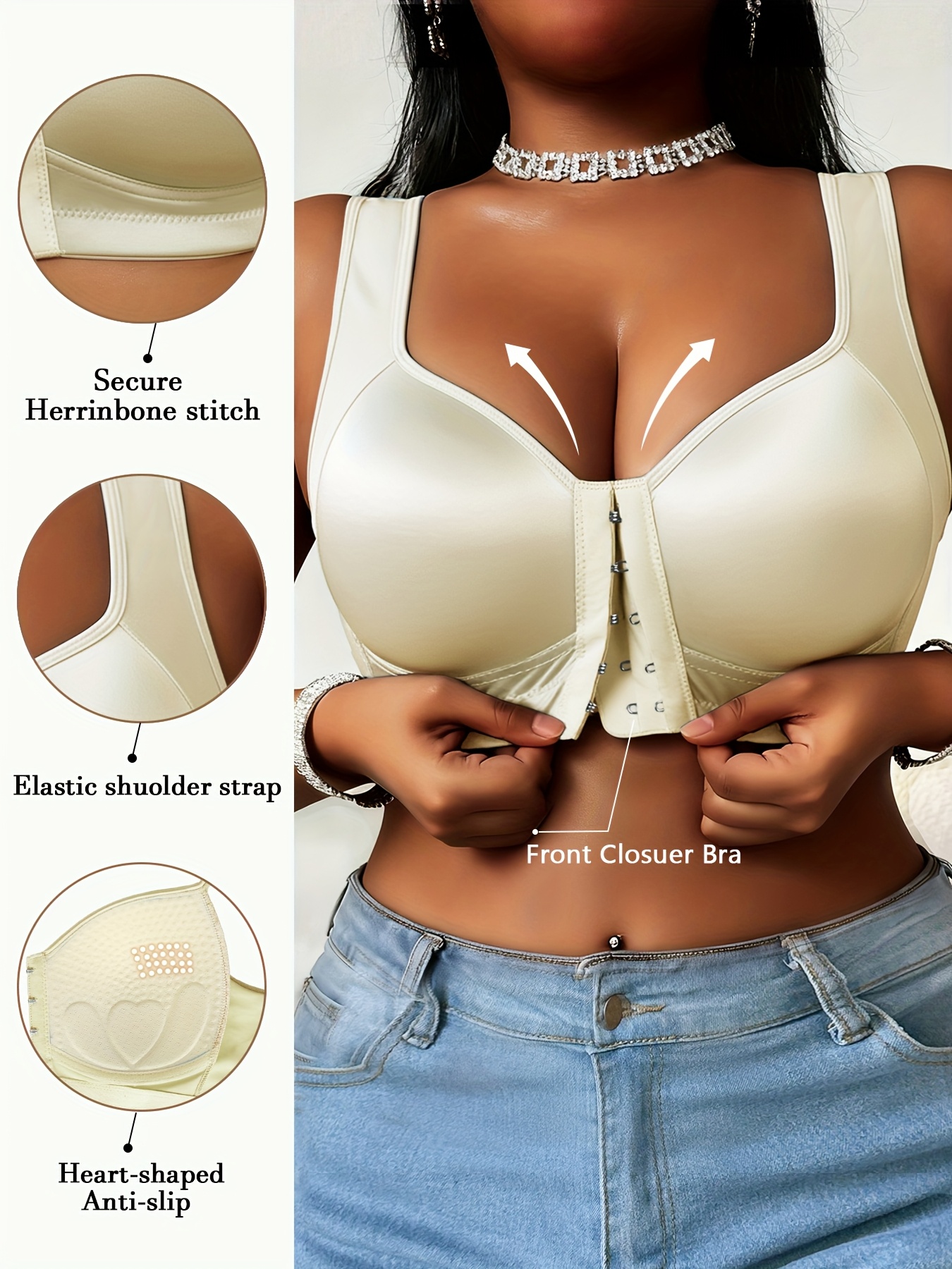 Triumph® 4-częściowy 👙 70% zniżki 💝 Wygodny biustonosz w jednolitym kolorze plus size z zapięciem z przodu [65A-120H]