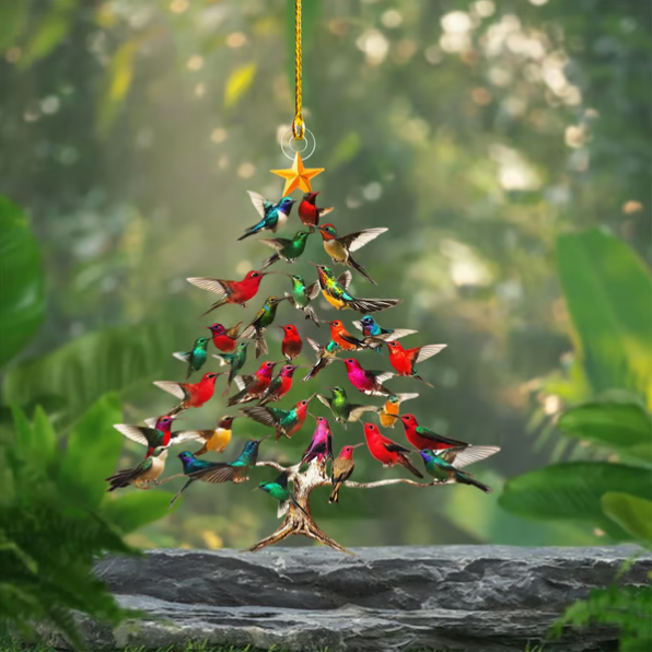 🔥🐦🎄Χριστουγεννιάτικο 2D ακρυλικό στολίδι με θέμα το κολιμπρί