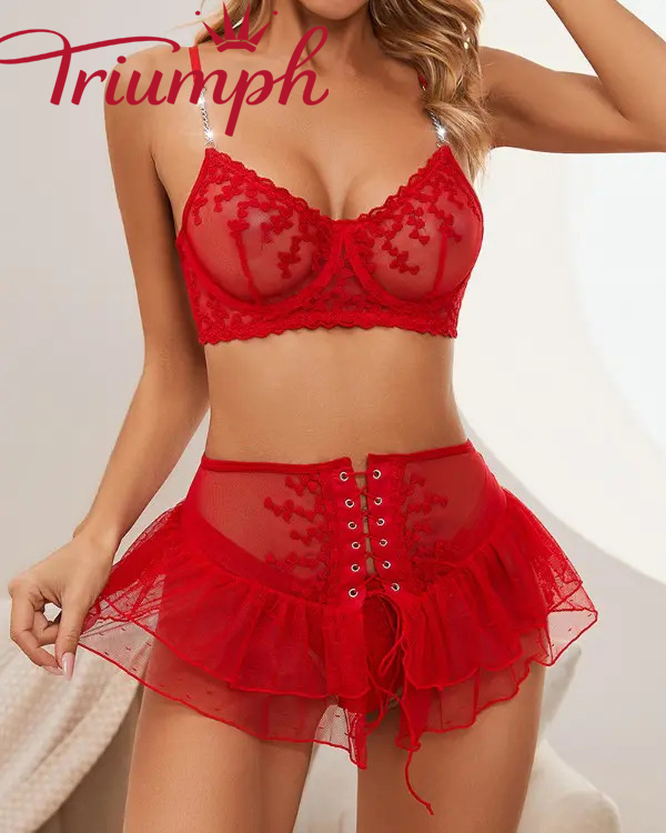 Triumph❤️Το σετ εσωρούχων από δαντέλα με αντίθεση με μοτίβο καρδιάς είναι εξαιρετικά σέξι, ✨ Γυναικεία σέξι εσώρουχα από δαντέλα