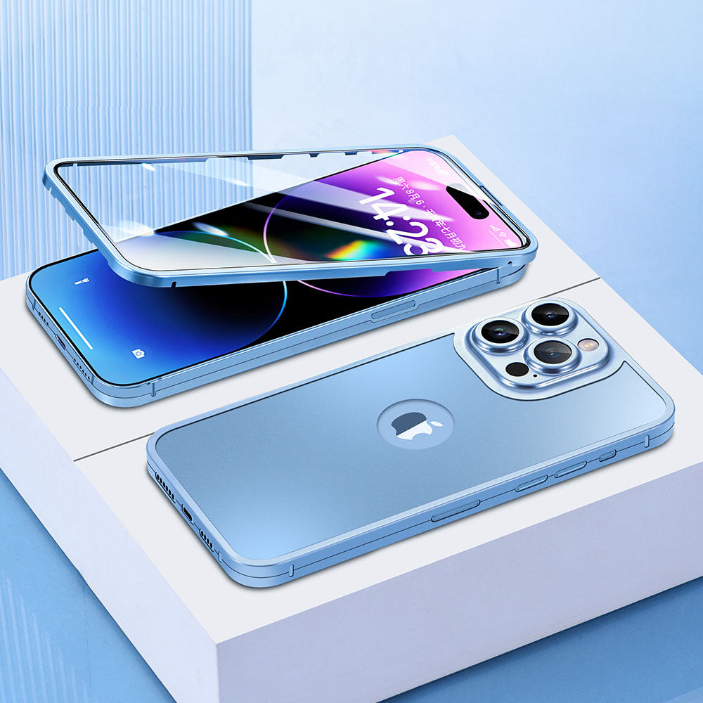 Ενσωματωμένη προστατευτική θήκη τηλεφώνου 360 μοιρών από κράμα τιτανίου με προστατευτική μεμβράνη για iPhone