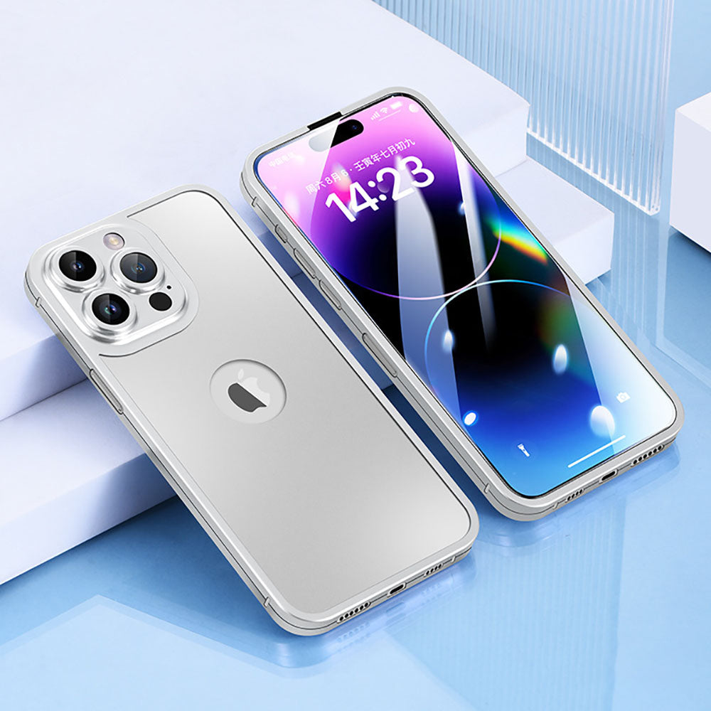 Ενσωματωμένη προστατευτική θήκη τηλεφώνου 360 μοιρών από κράμα τιτανίου με προστατευτική μεμβράνη για iPhone