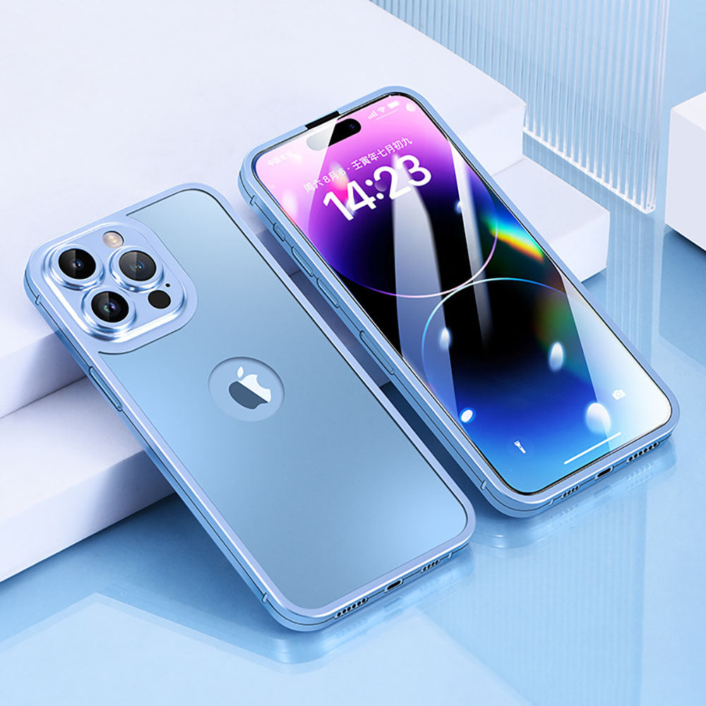 Ενσωματωμένη προστατευτική θήκη τηλεφώνου 360 μοιρών από κράμα τιτανίου με προστατευτική μεμβράνη για iPhone