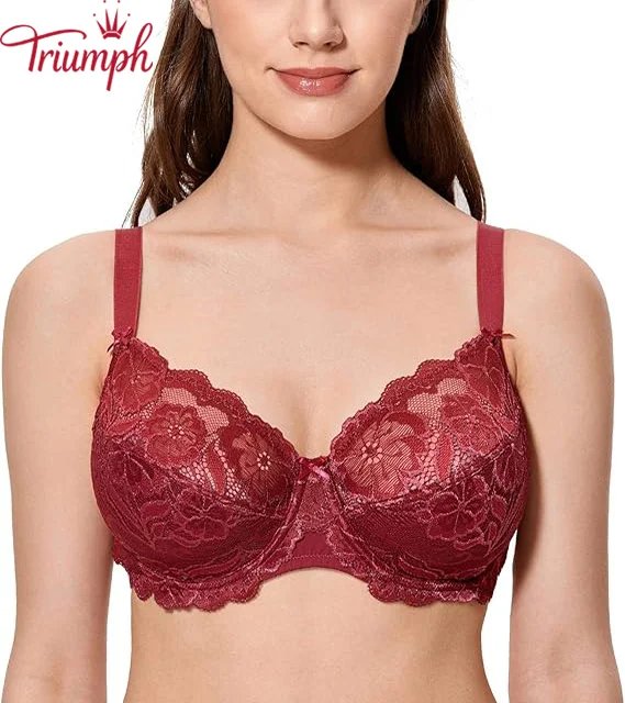 Triumph -Σετ των 3🔥Γυναικείο Δαντελένιο Ασύρματο Σουτιέν Πλήρους Κάλυψης