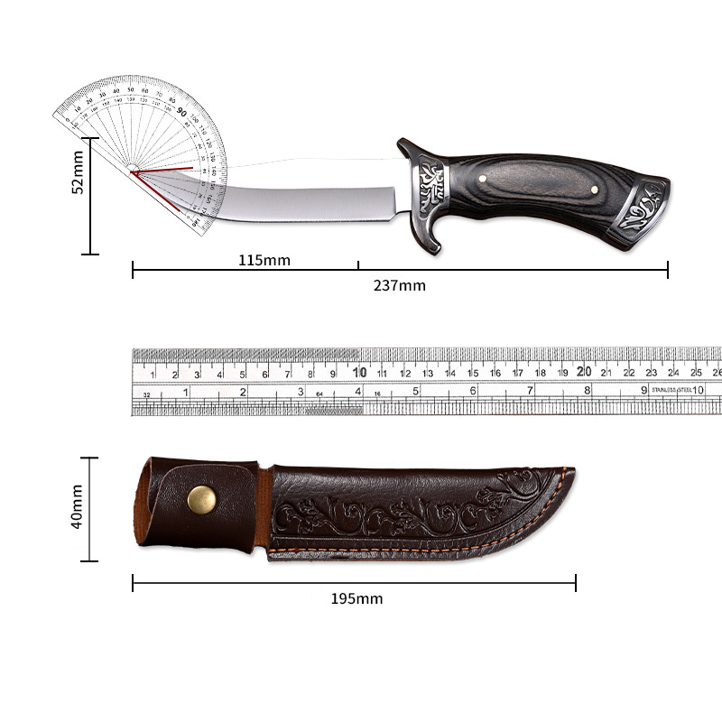 Υψηλής σκληρότητας ανάγλυφο μαχαίρι + όμορφη δερμάτινη θήκη