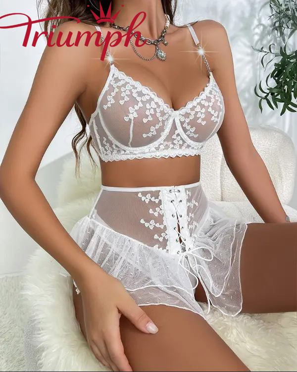 Triumph❤️Το σετ εσωρούχων από δαντέλα με αντίθεση με μοτίβο καρδιάς είναι εξαιρετικά σέξι, ✨ Γυναικεία σέξι εσώρουχα από δαντέλα