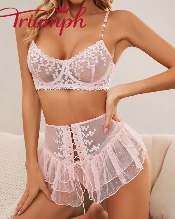 Triumph❤️Το σετ εσωρούχων από δαντέλα με αντίθεση με μοτίβο καρδιάς είναι εξαιρετικά σέξι, ✨ Γυναικεία σέξι εσώρουχα από δαντέλα