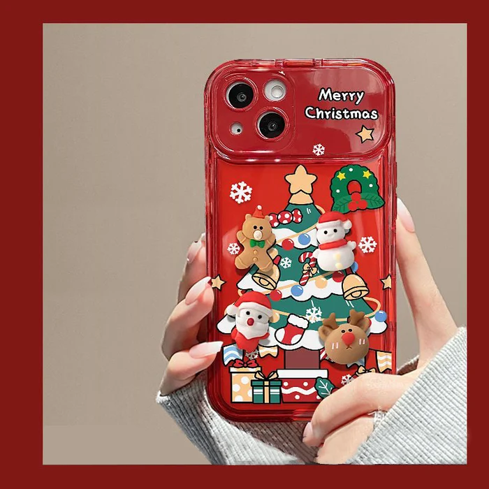 🎄Προστατευτική θήκη iPhone με μενταγιόν καθρέφτη χριστουγεννιάτικου δέντρου🎅