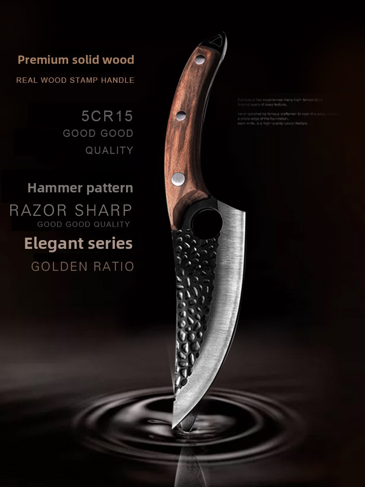 Dropshipping Professional Forged Boning Knife Wood Small Curved Kitchenware Meat Slicing Butcher Paring Hammered for Outdoor