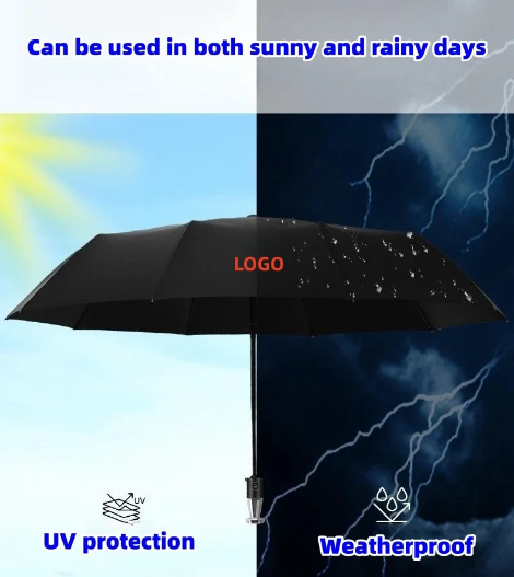 VIP Business αναδιπλούμενη λαστιχένια ομπρέλα με δέκα κόκκαλα, μαύρη