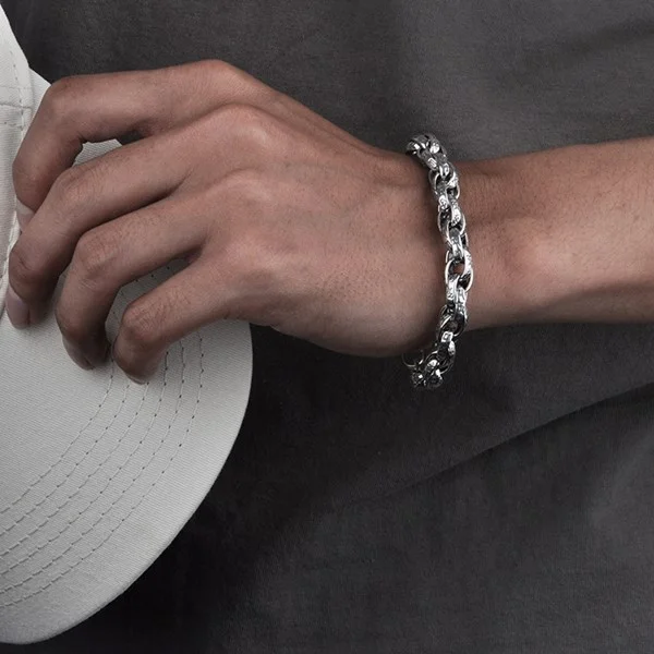 Sterling Silver Six Character Truth Vajra Pestle Amulet Bracelet