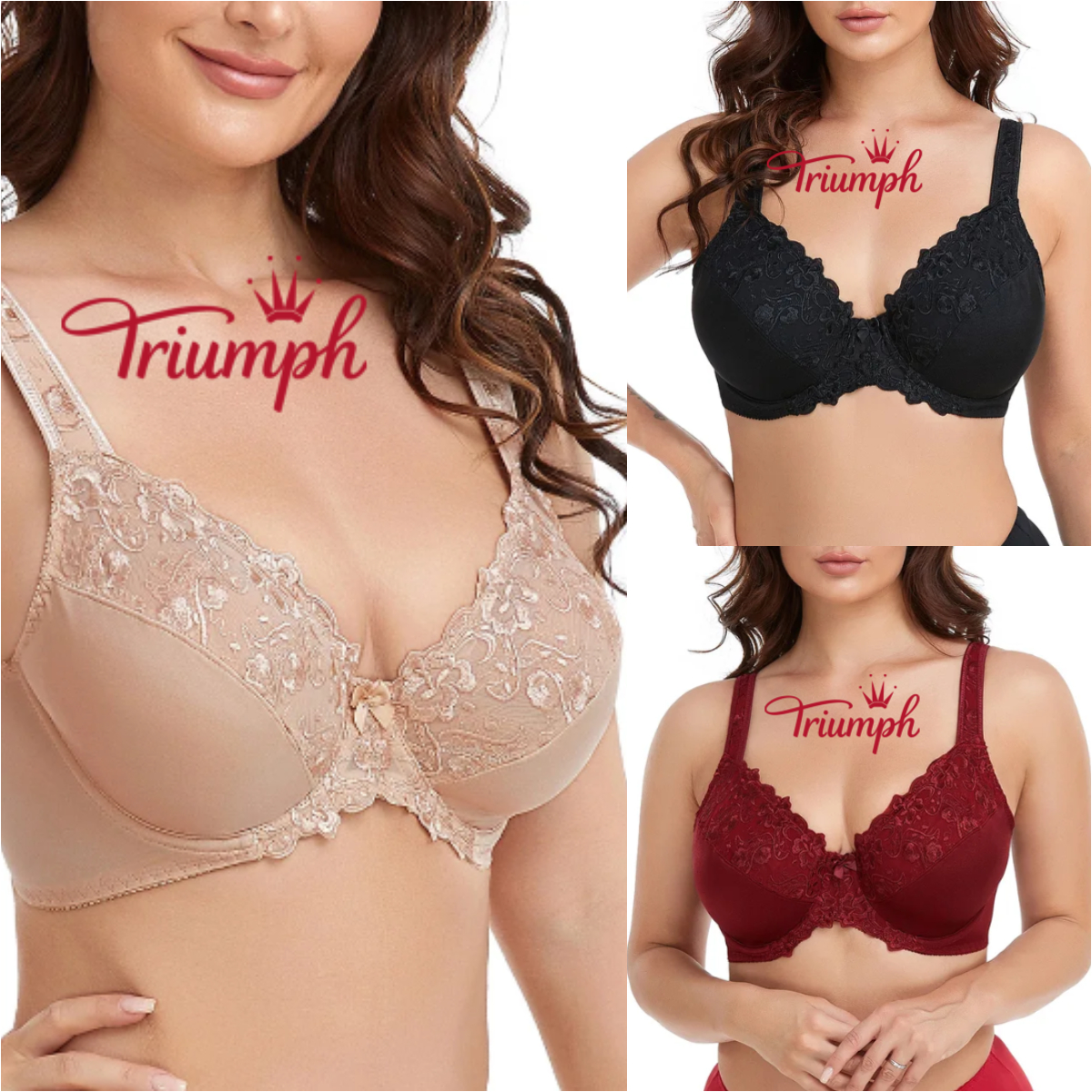 Triumph –(3 τεμ.)Σουτιέν με φλοράλ κεντητό σουτιέν χωρίς επένδυση από κάτω σύρμα[75A-110E]